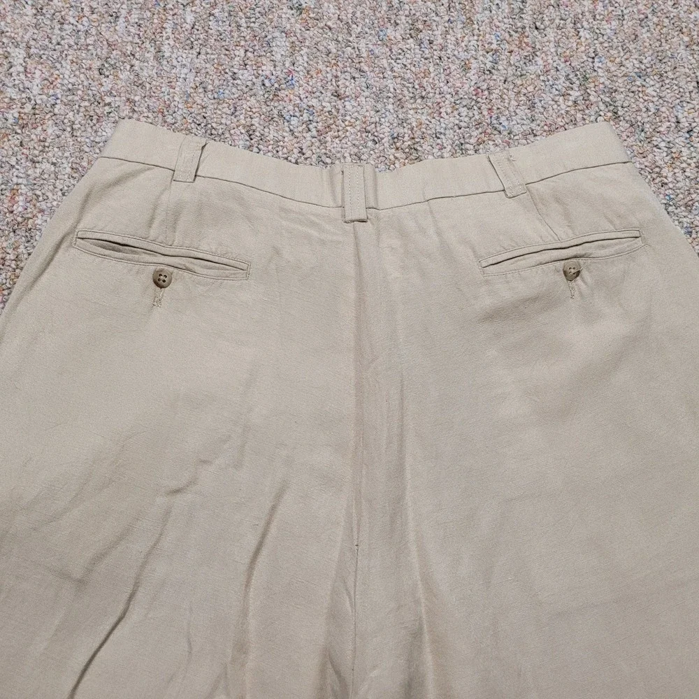 Polo Ralph Lauren Linen Trousers Mens 34x30 Beige Straight Leg Loose Baggy Pants